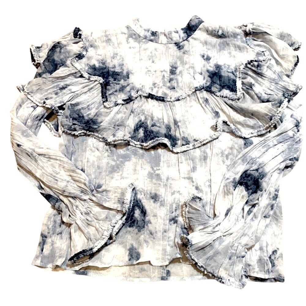 NWOT Endless Rose White Blue Victorian‎  Ruffled Tiered Blouse Women Small